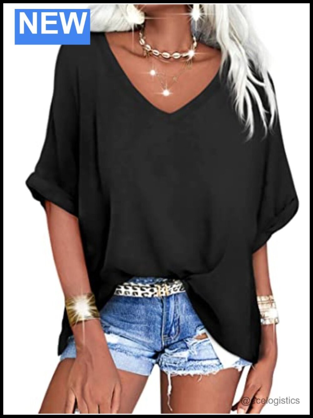 Oversized V-Neck Short Sleeve T-Shirt Loose Fit Summer Casual Tee